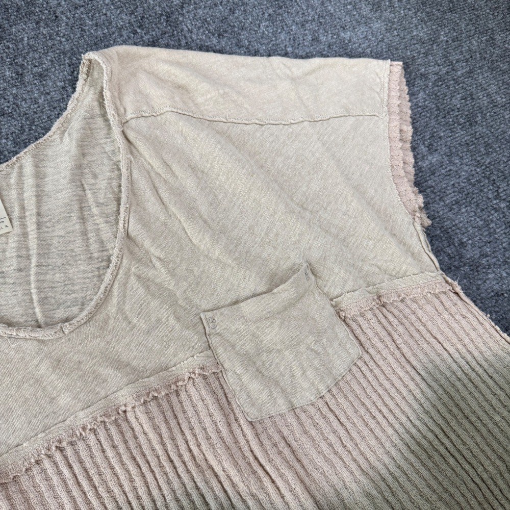We The Free Mixed Media Ombre Top Medium Beige Green Boho Oversized Raw Hem
